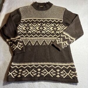 St Johns Bay Vintage 90s Fair Isle Mock Neck Sweater Brown Ramie Wool Small